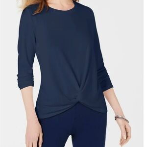 Ann Taylor size L woman navy Blue Tie Front Blouse